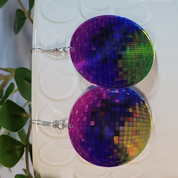 Pixel Disco Ball Drop Earrings - Picture 2 of 4